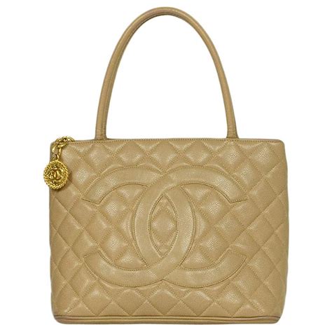 chanel logos tote shoulder bag caviar skin leather beige|CHANEL Pre.